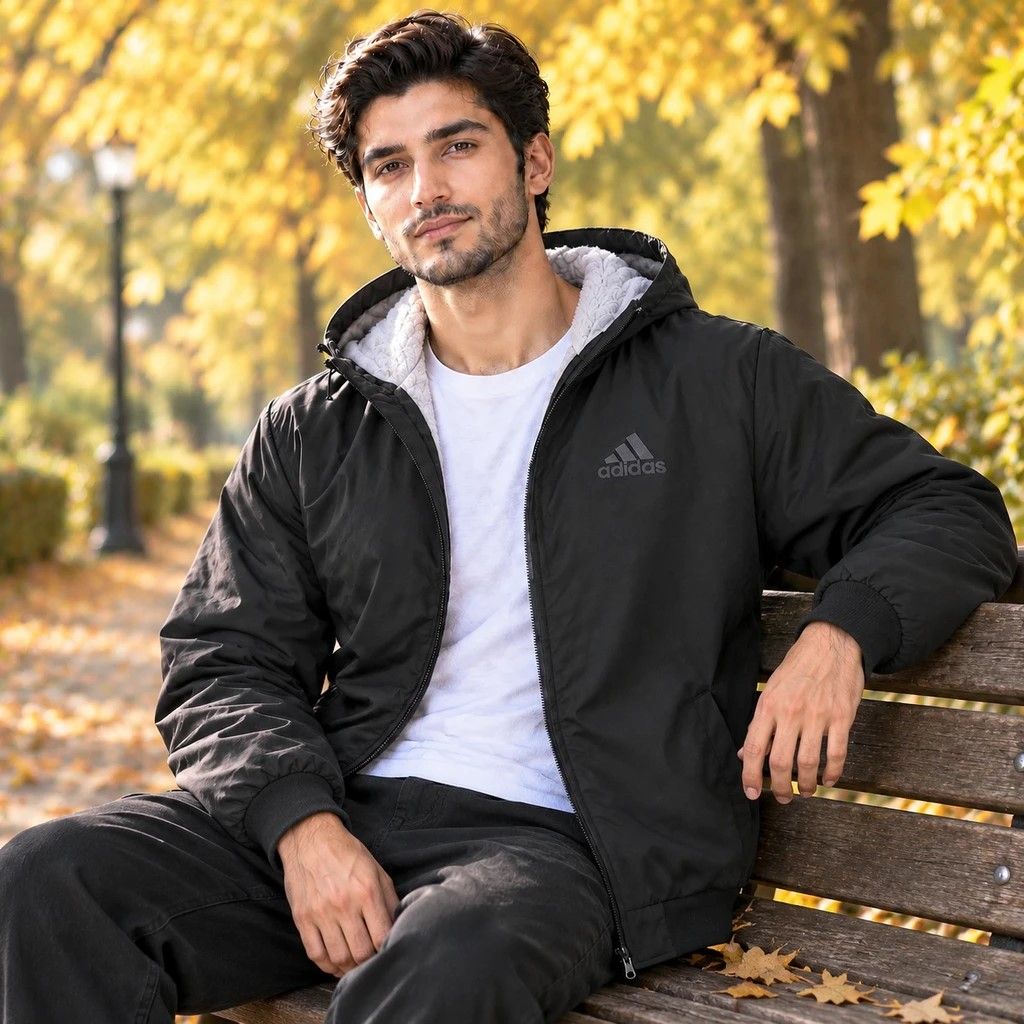 سوییشرت مردانه مشکی داخل تمام خز مدل adidas-مشکی